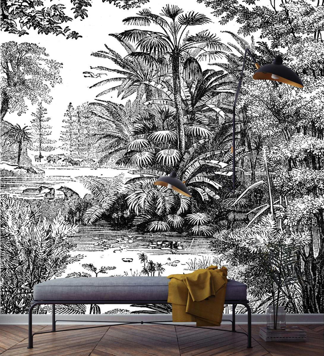 - Papier peint panoramique gravure tropiques 270x195cm