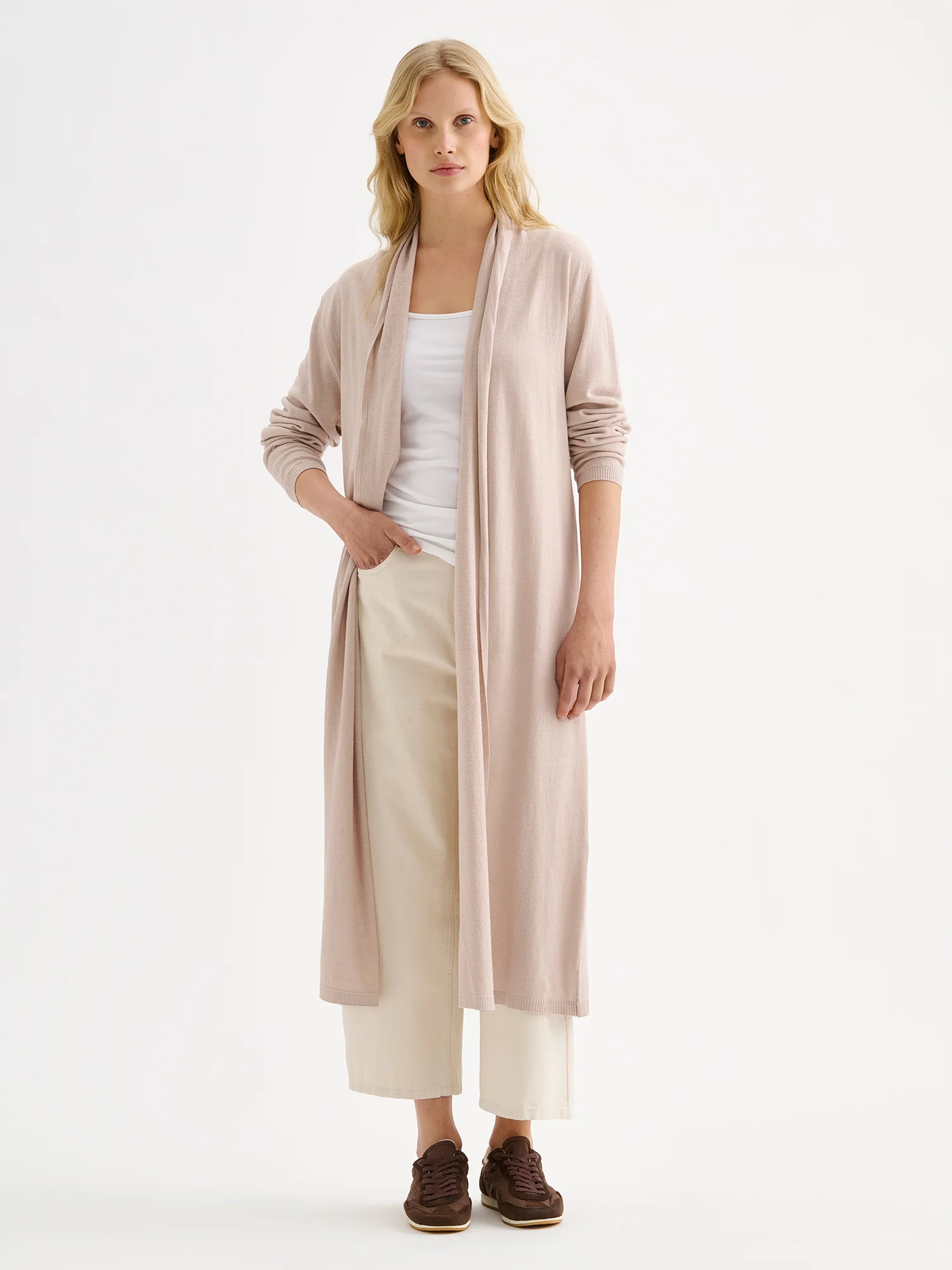 KARINA pitkä neuletakki - vaalea beige