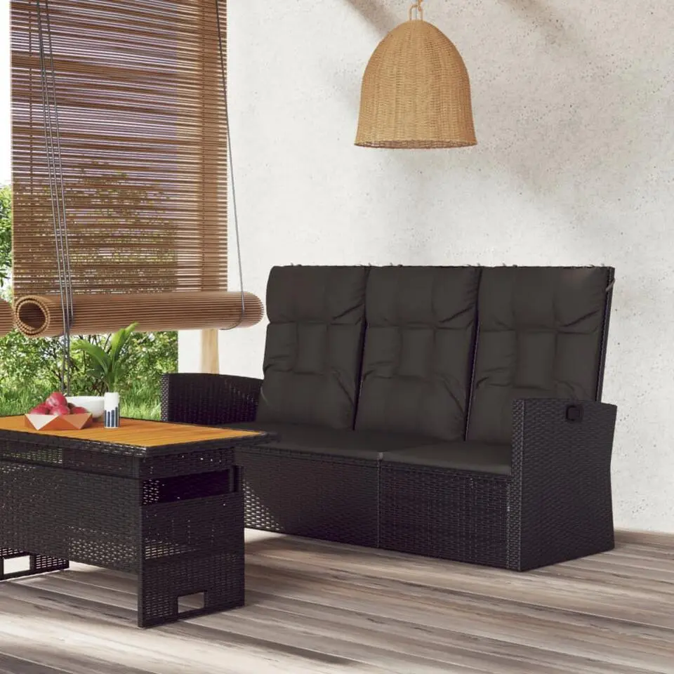 vidaXL - Tuinbank Verstelbare met kussens - Zwart - poly rattan - 173x62x95 cm