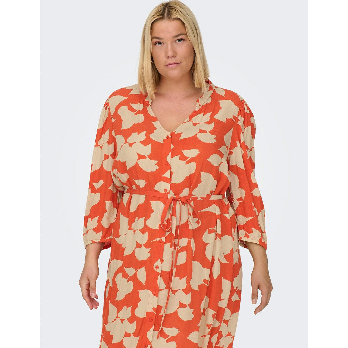 Robe droite encolure v, imprimée à nouer