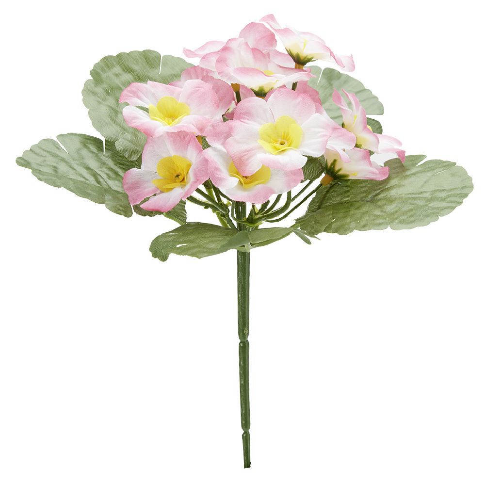 Piquet primevères artificielles 15 têtes H9 cm rose