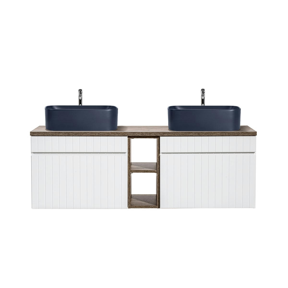 - Meuble double vasque 140cm 2 niches blanc naturel et bleu