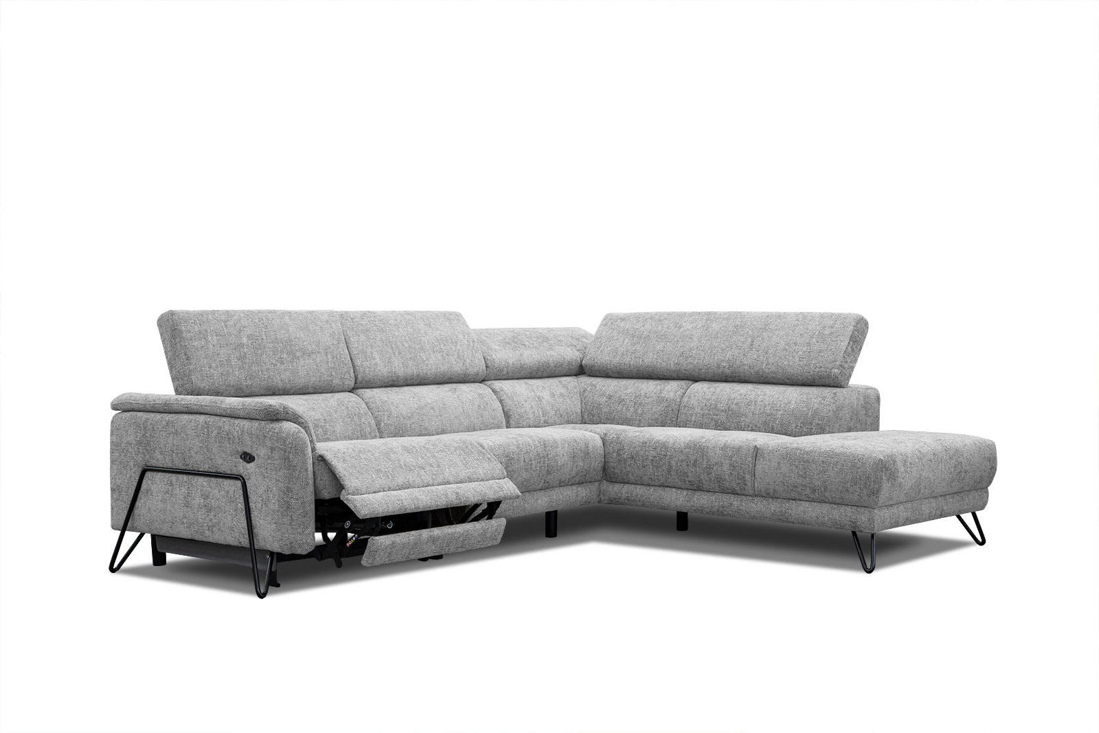 RODEN - Canapé d'angle droit 5 places avec une relax électrique tissu gris