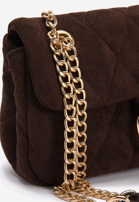 Womens Chocolate Brown Quilted Gold Chain Bag