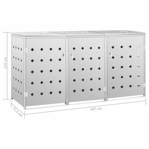 NNEVL Triple Wheelie Bin Shed 240 L Stainless Steel