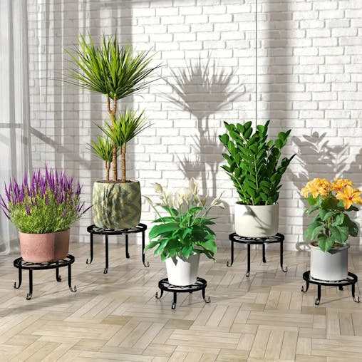 NNETM 5-Pack Metal Plant Stands for Indoor and Outdoor Use