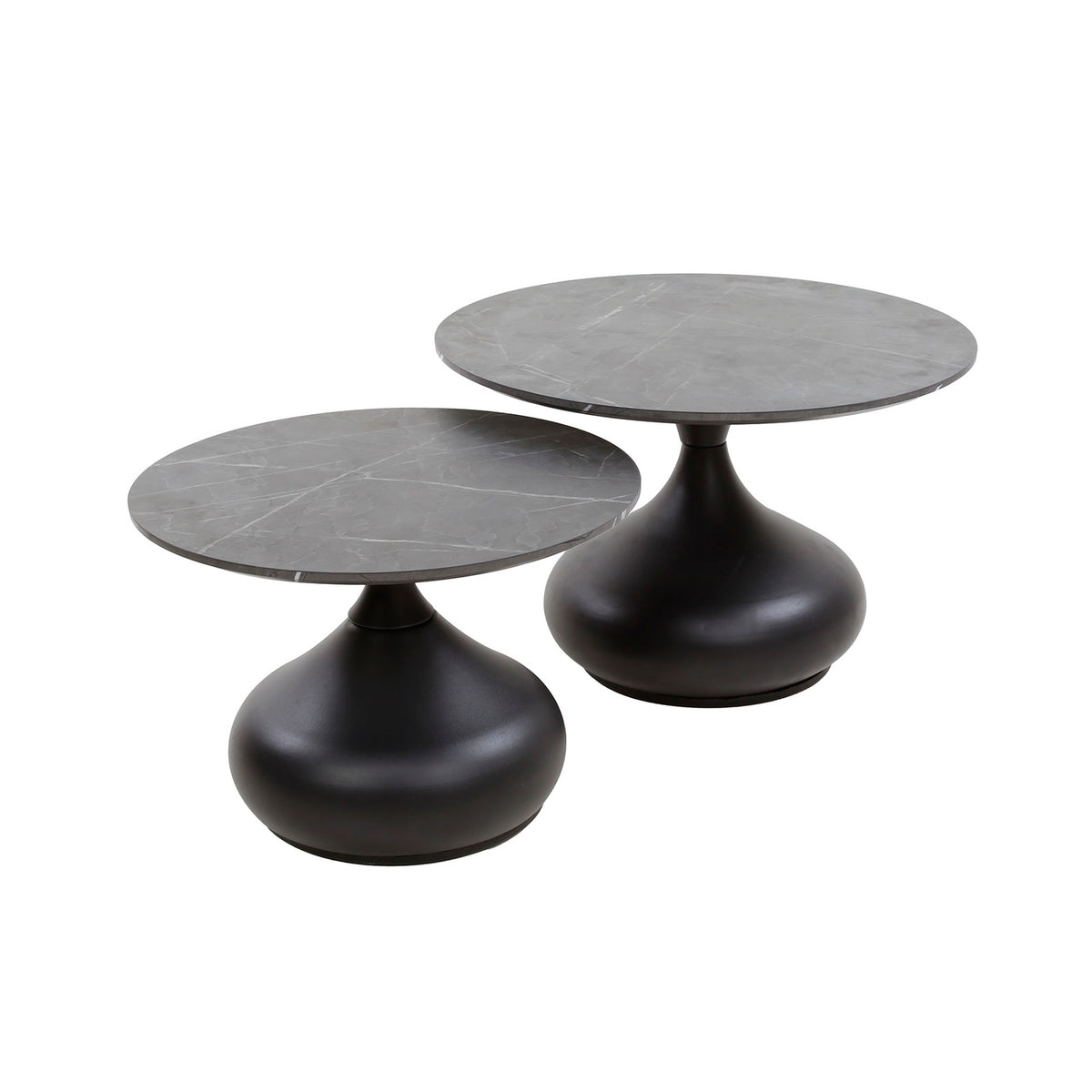 Giga Meubel Salontafel Drop Shape - Zwart Hout - Set van 2 - 60x60x40cm