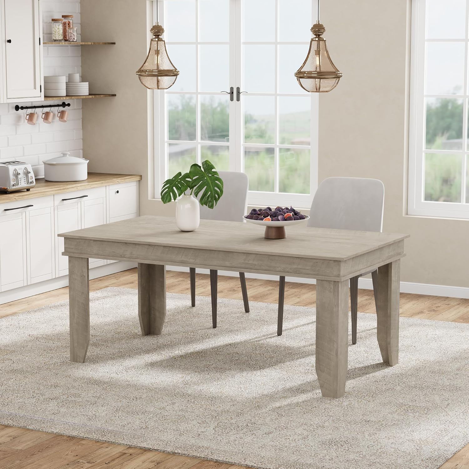 GarveeHome Farmhouse Dining Table for 4-6 People, 63 in Long Kitchen Tables with Wooden Sturdy Frame, 5 ft Large Rectangular Dinner Table for Dining Room, Kitchen, Grey, 63 Non-extendable