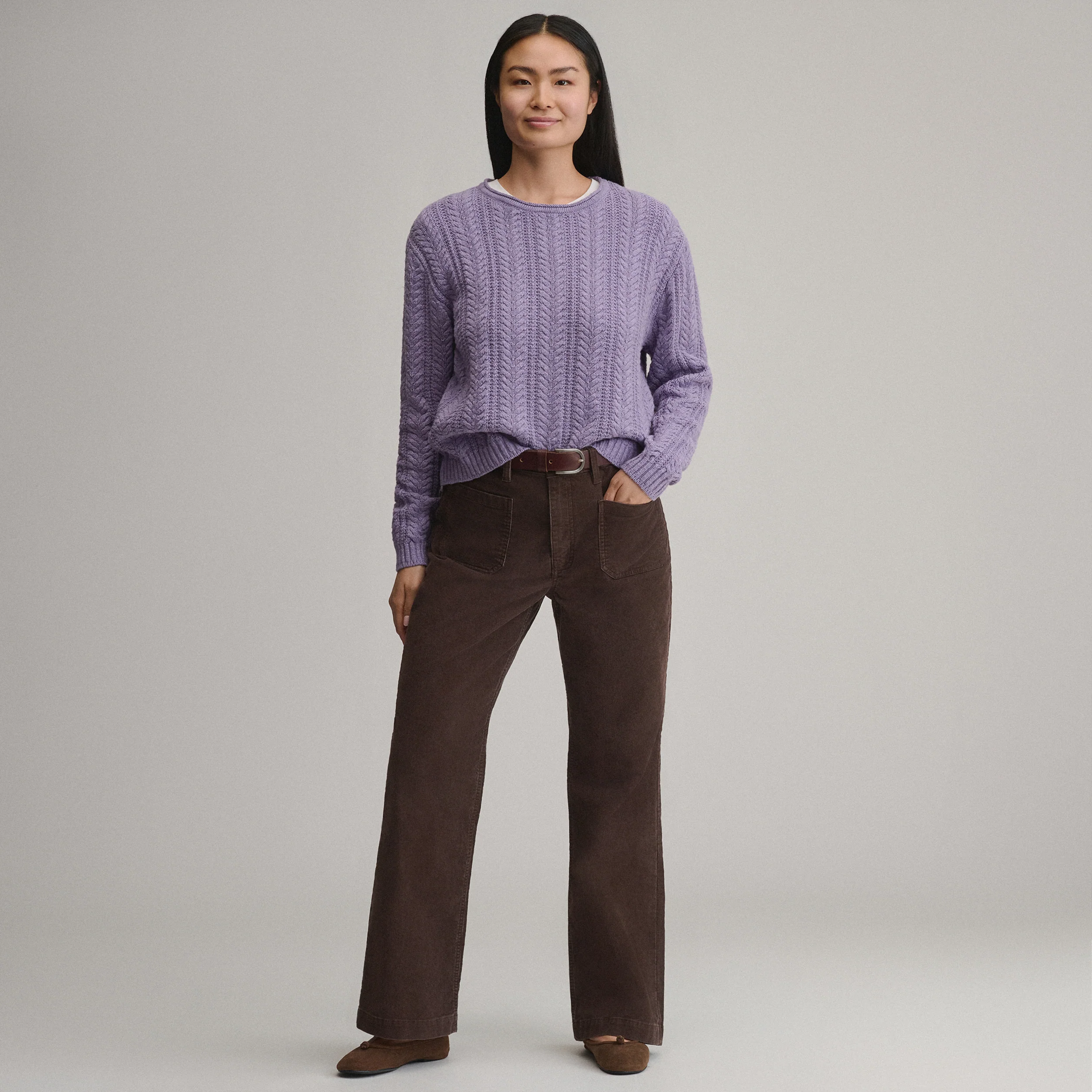 Women's Cotton Cable Crew Sweater