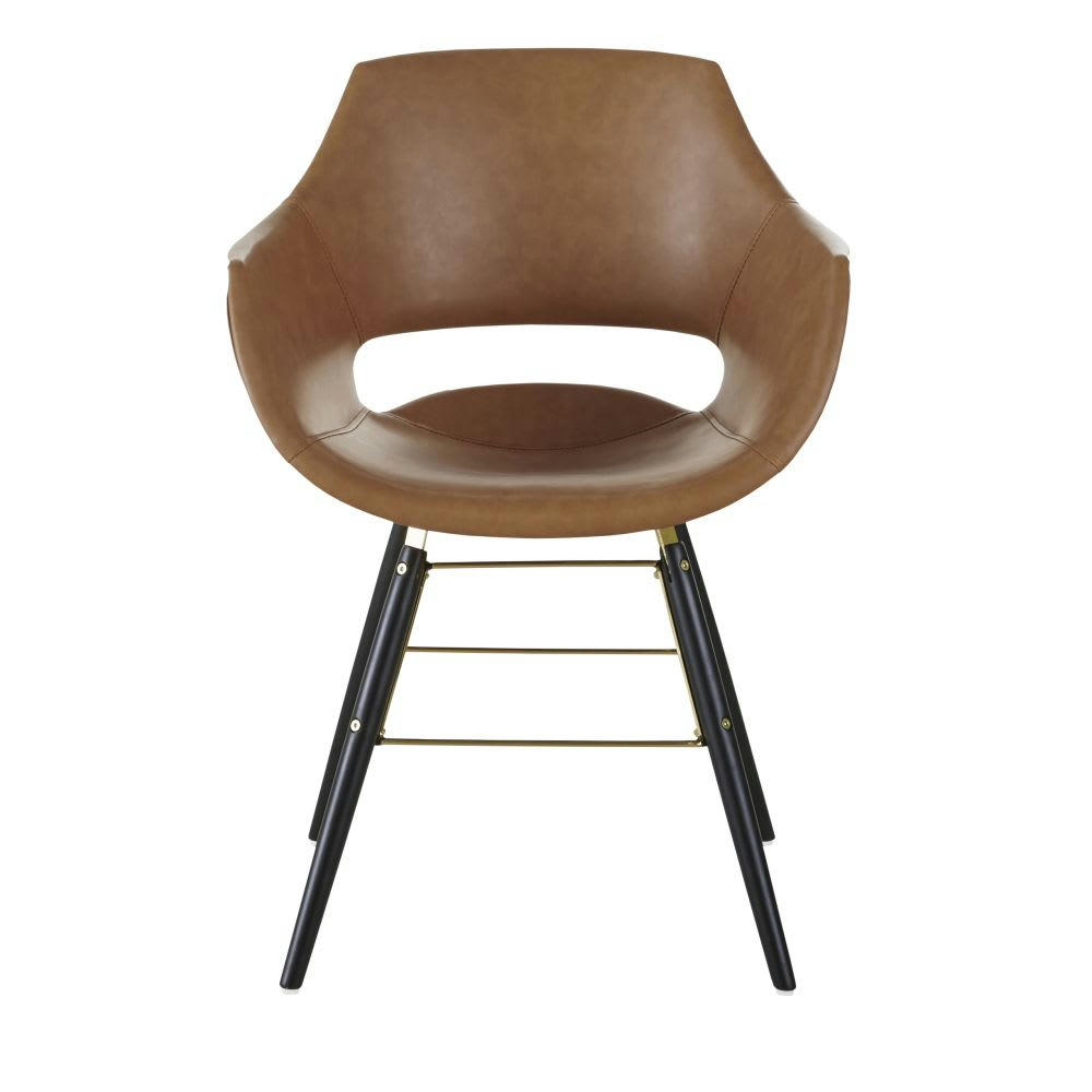 Baseball - Chaise avec accoudoirs marron imitation cuir vieilli