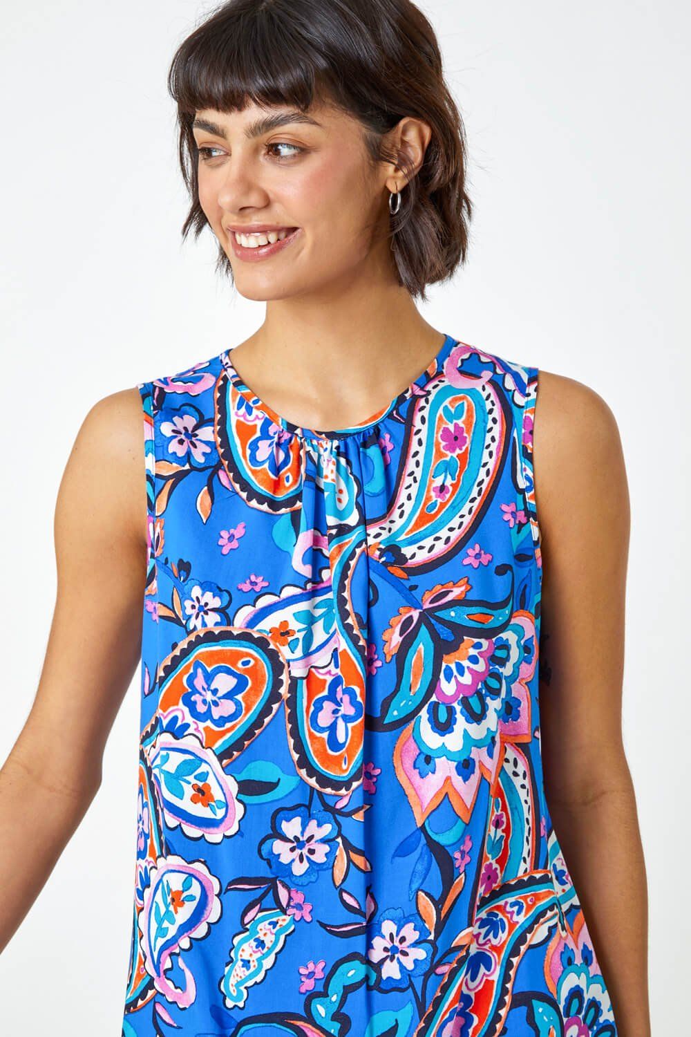 Roman Paisley Print Button Back Shell Top
