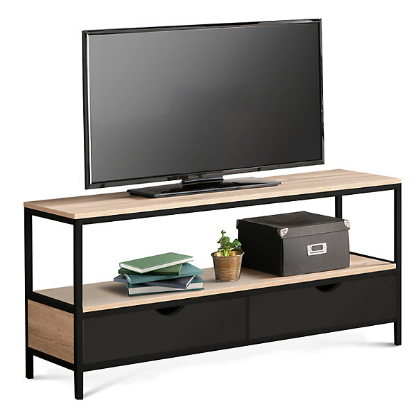 Meuble TV 113 cm BOSTON 2 tiroirs noirs design industriel