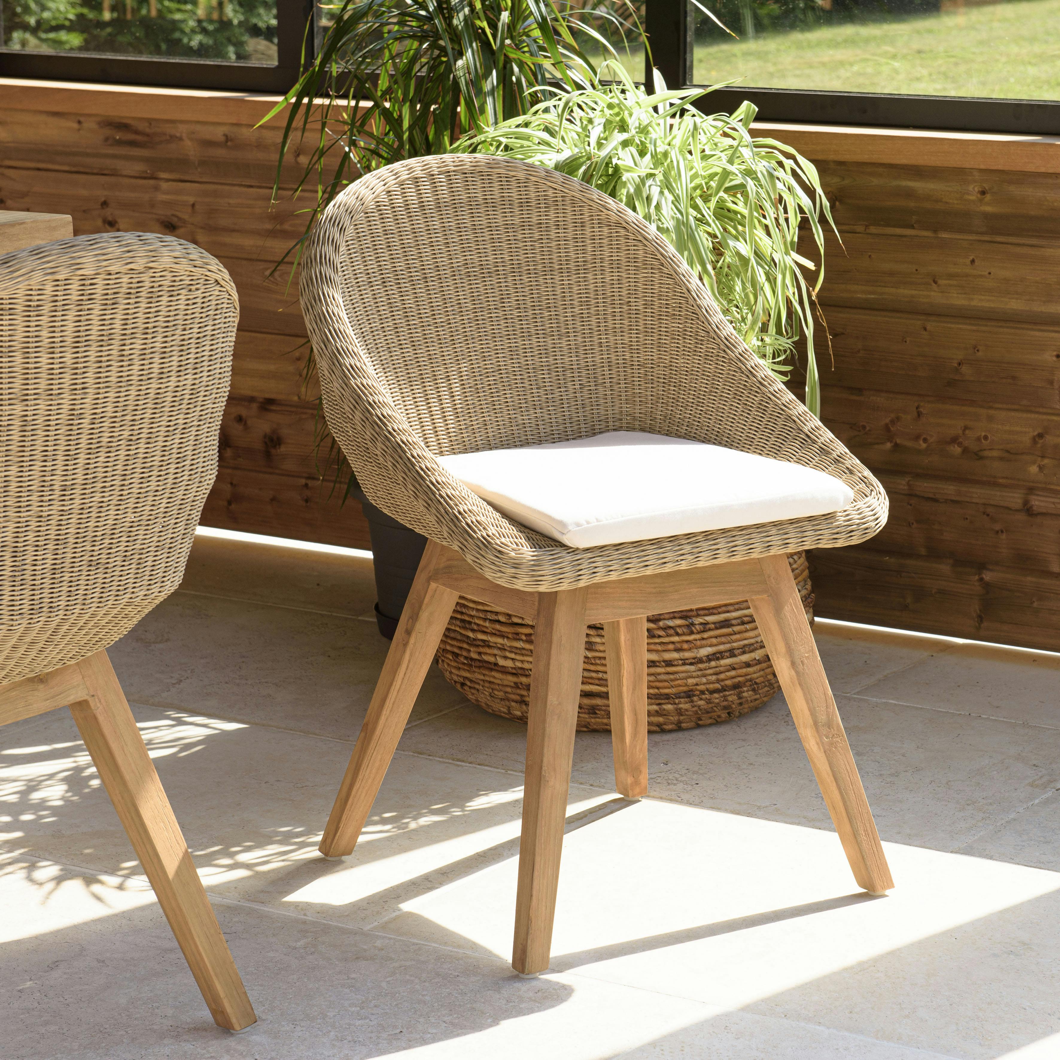Chaise de jardin arrondie résine tressée beige (lot de 2) MANY