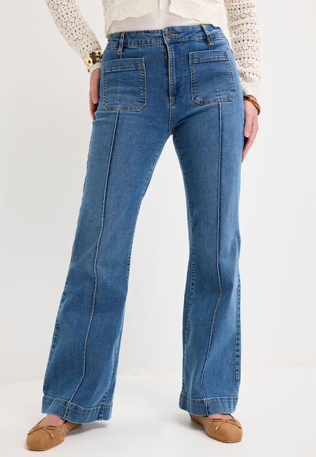 Womens Blue Seam Flare Leg Jeans