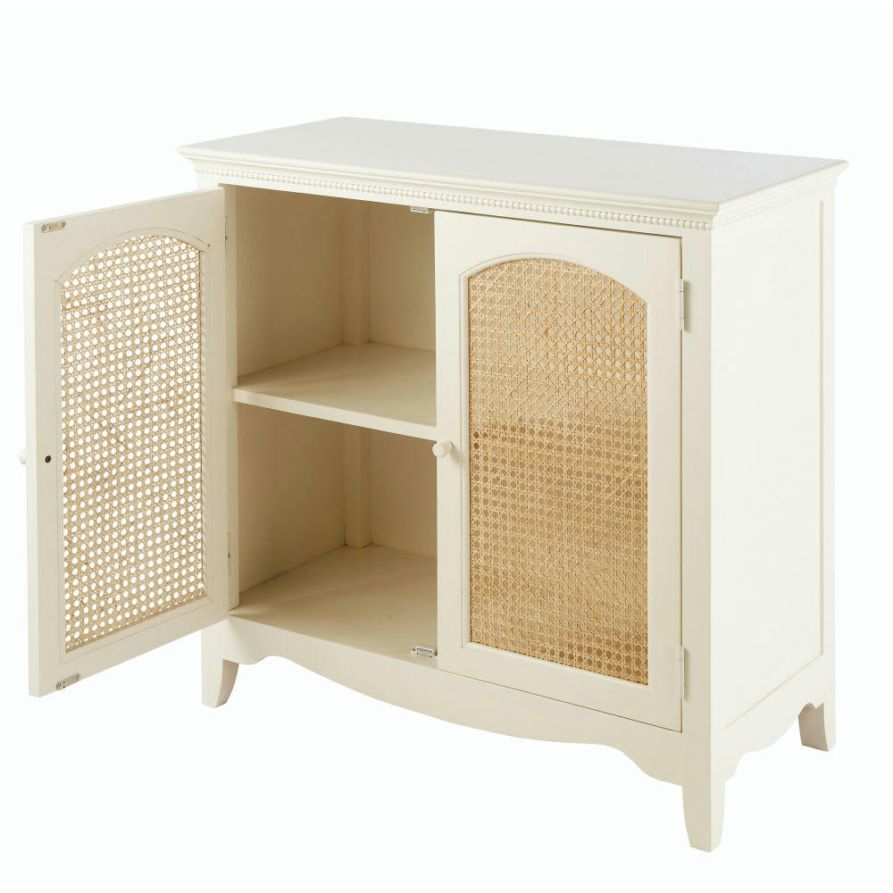 Debbie - Buffet enfilade 2 portes en cannage blanc cassé