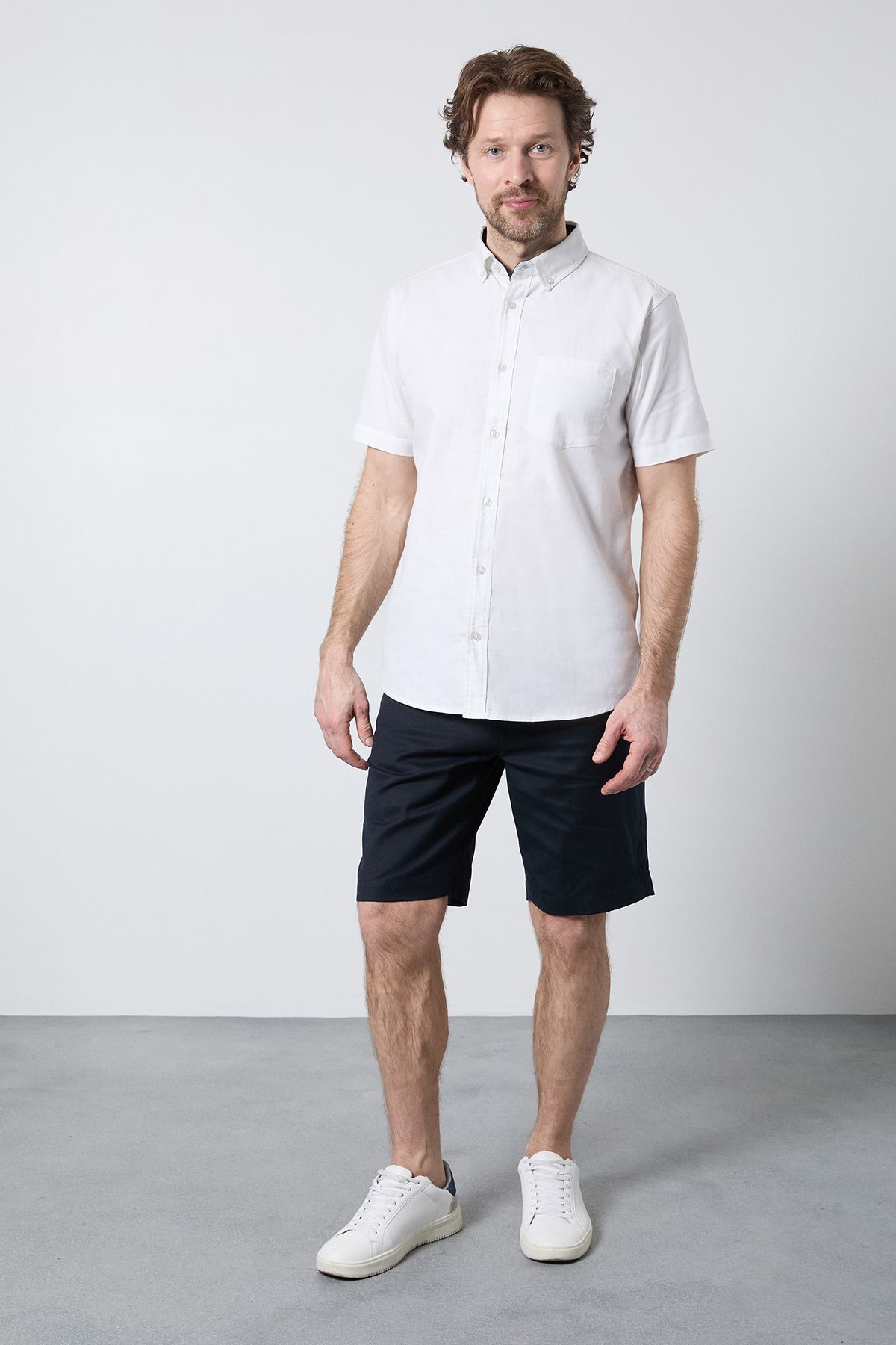 Maine White Short Sleeve Linen Blend Shirt