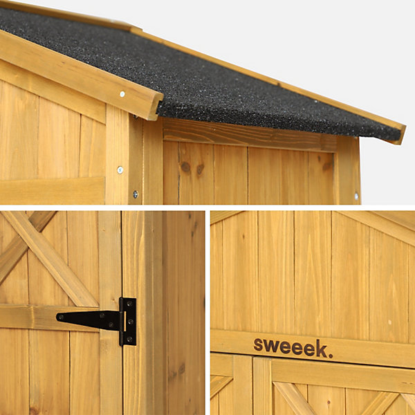 Abri de jardin 105 cm en bois. 6 espaces de rangement. L 105x P 55.5 x H 178.5cm