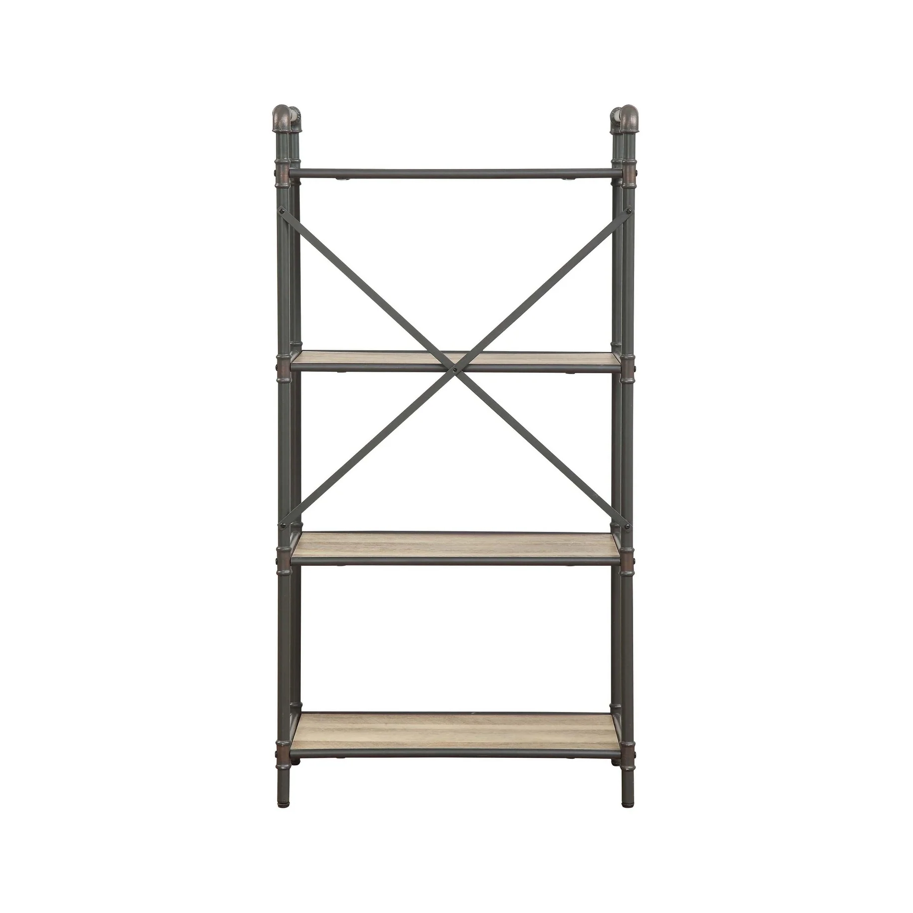 ACME Itzel 4-Shelves Bookshelf in Antique Oak and Sandy Gray