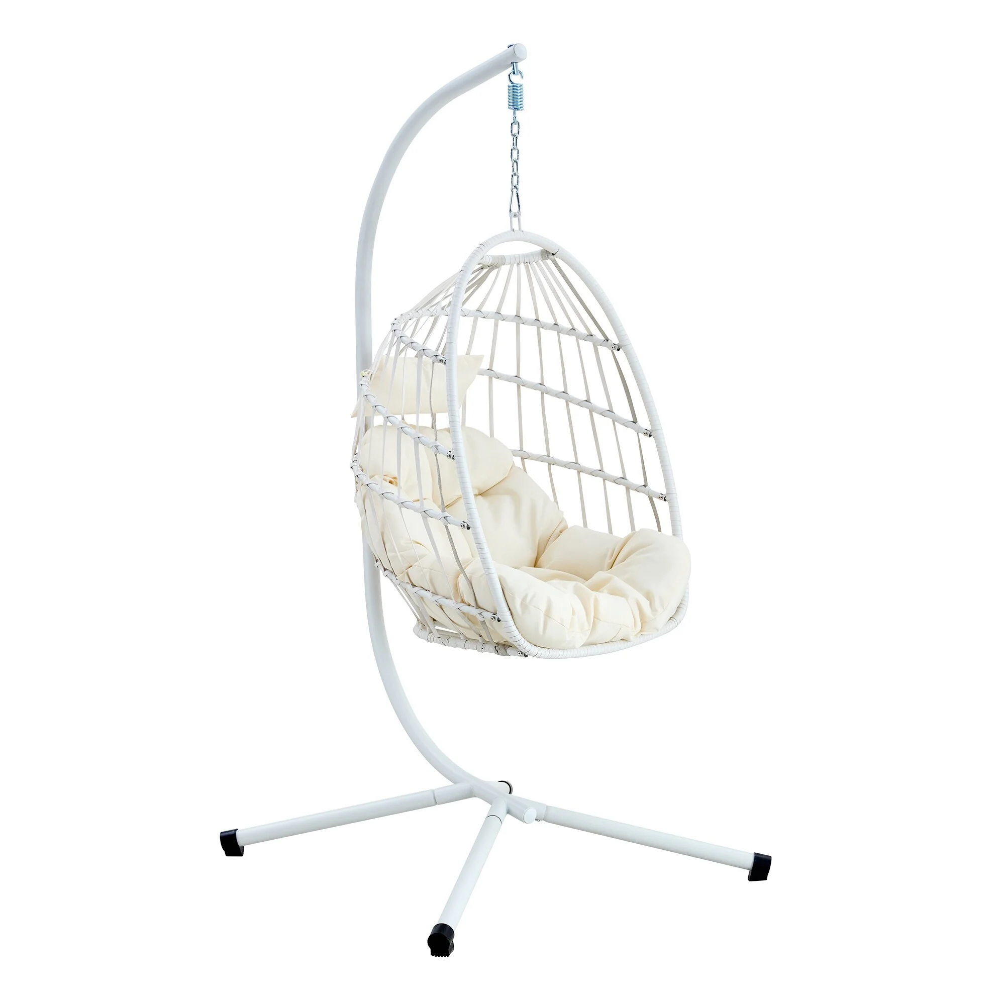 Rustproof Hanging Chair with Plush Cushion, Outdoor Egg-Shaped Swing Chair with a Non-slip Octopus Base