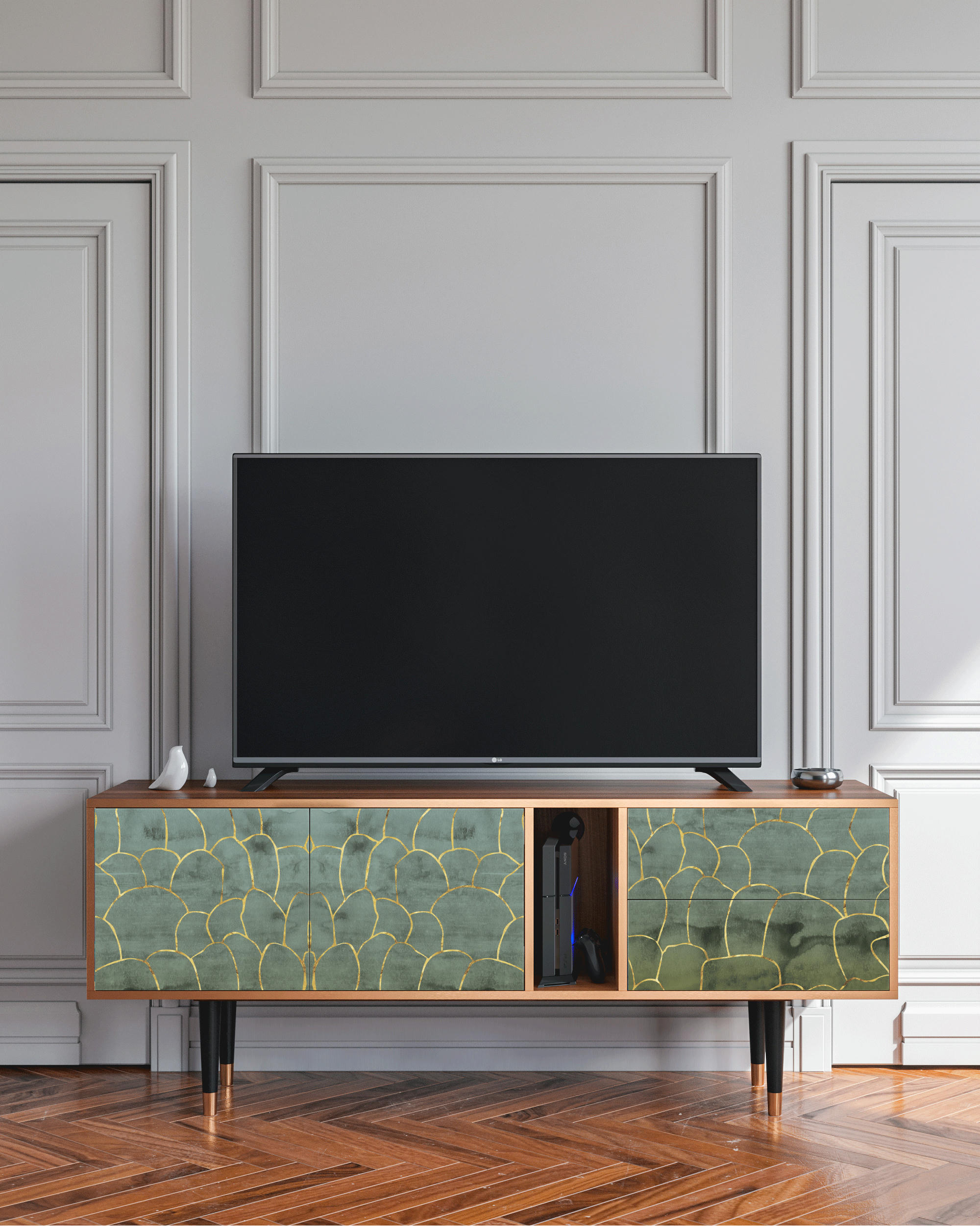 MAGNIFICENT WATER LILY - Meuble TV  bleu-vert 2 tiroirs et 2 portes L 170 cm