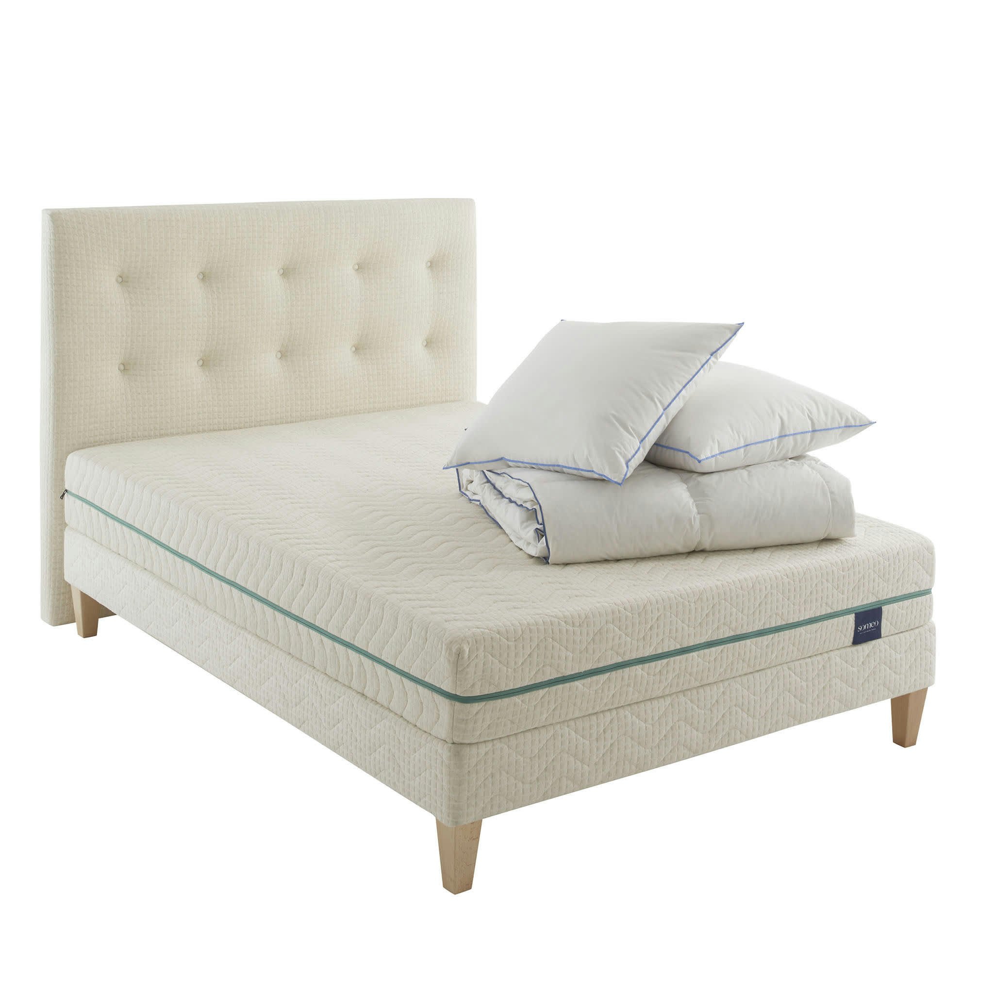 AUBE 700 - Ensemble matelas, sommier, pieds, tête de lit, couette oreiller 160x20