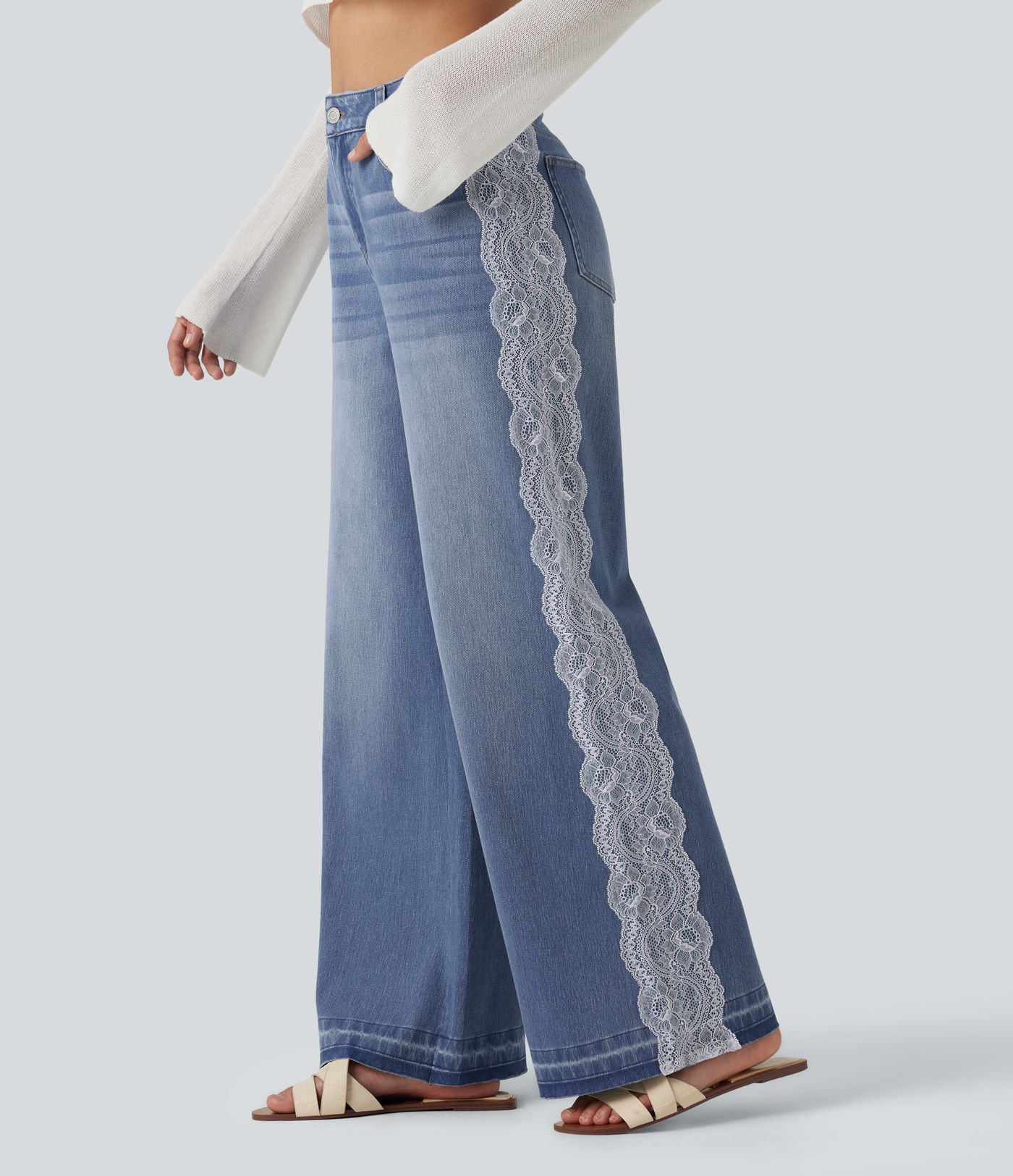 Jean baggy Halara Flex™ taille haute avec dentelle contrastée et poches