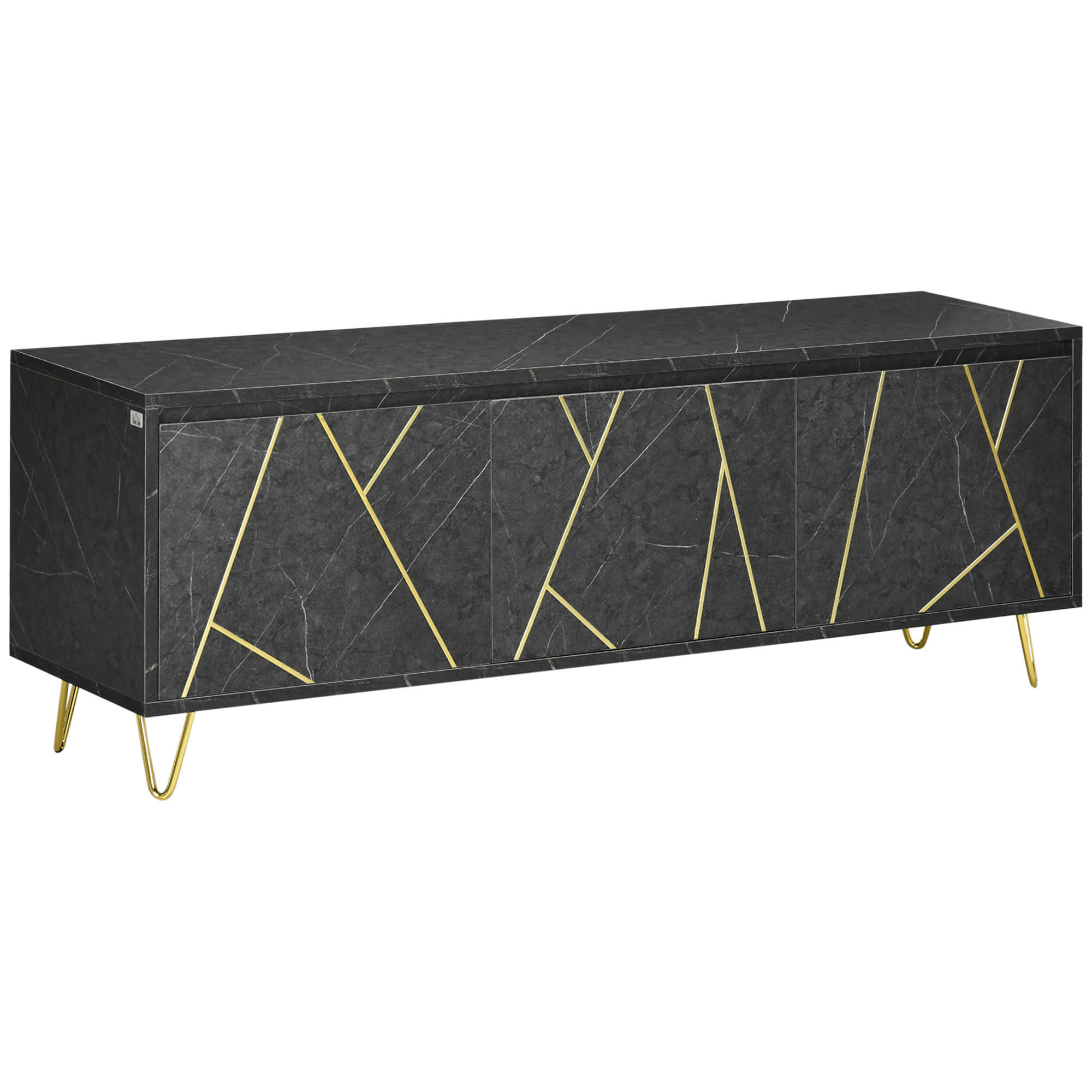 - Meuble TV style art déco métal doré aspect marbre noir rainures dorées
