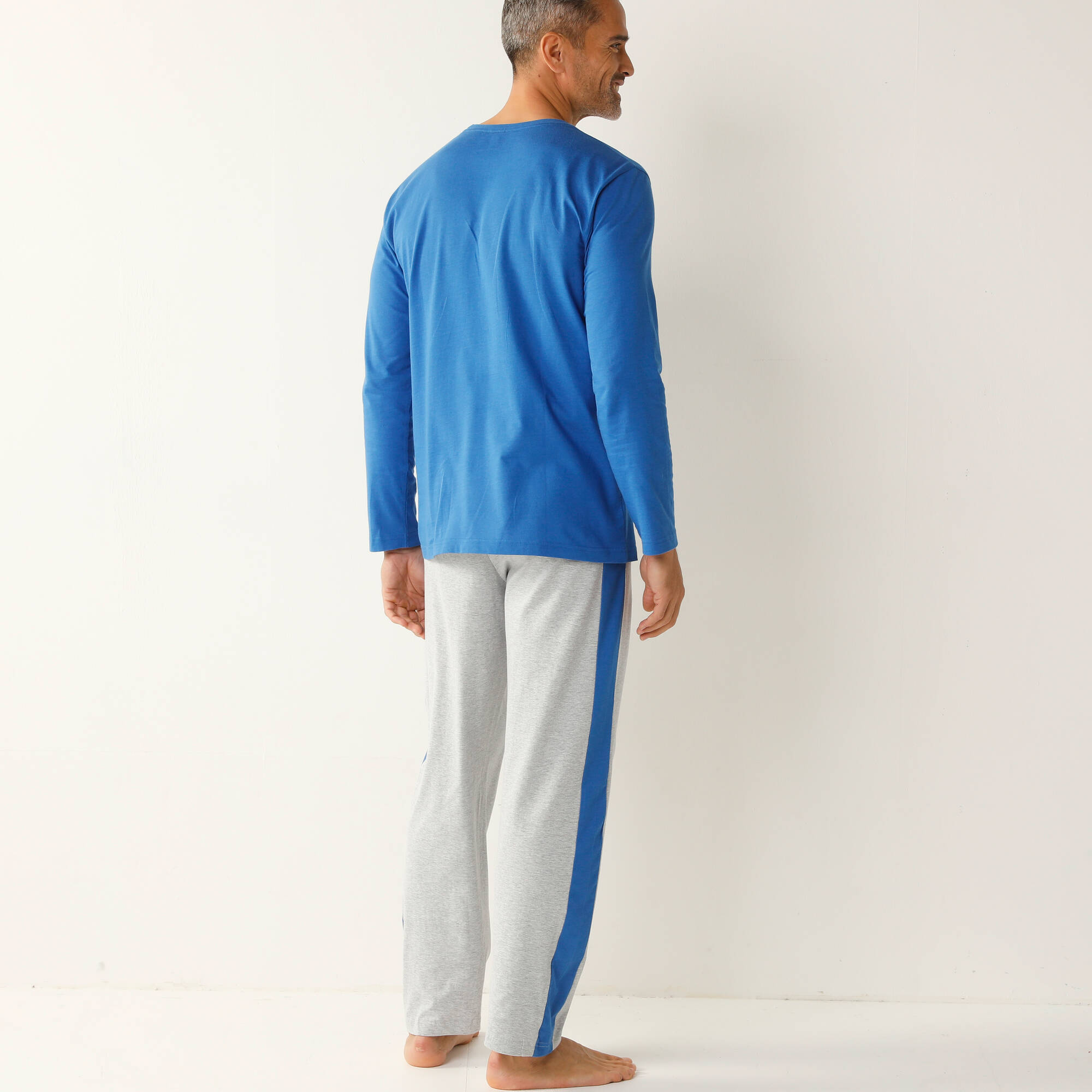 Pyjama coton rayures placées col rond