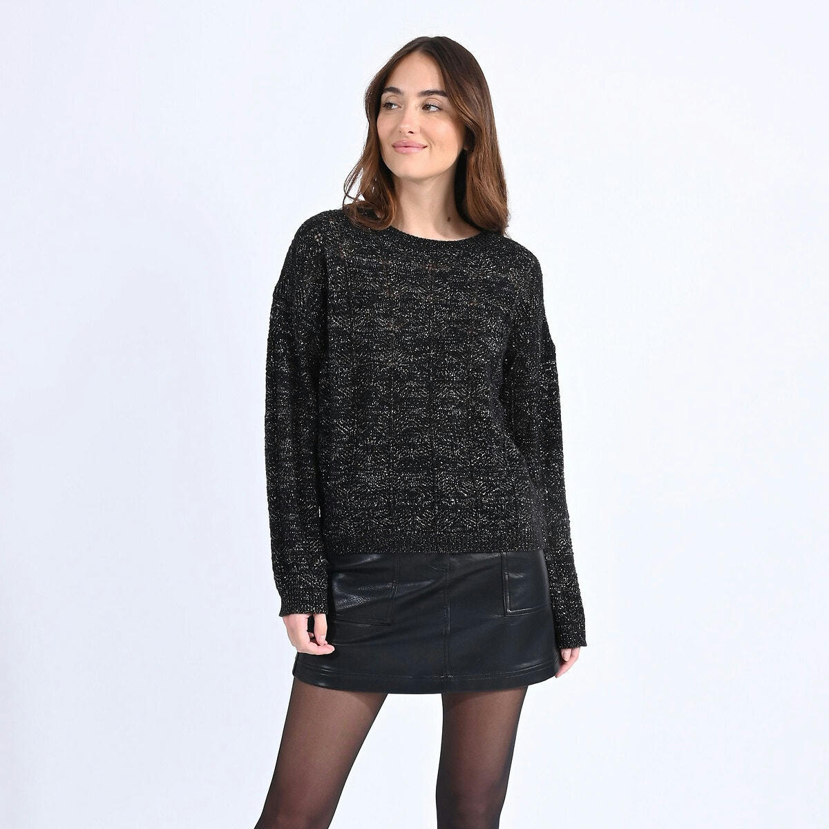 Pull  col rond maille ajourée