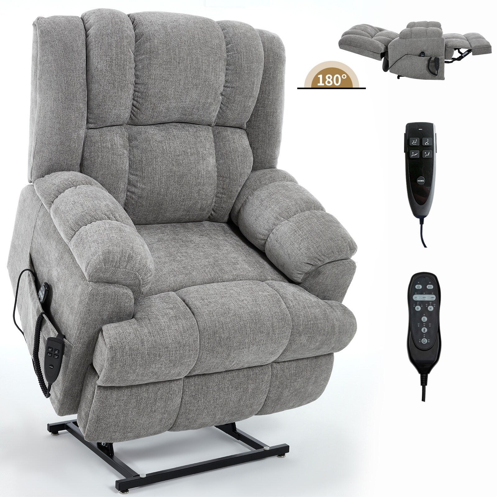 Dual Motor Power Lift Chenille Recliner Chair with Massage and Heat for Elderly People, Lazy Boy Single Sofa, Infinite Position