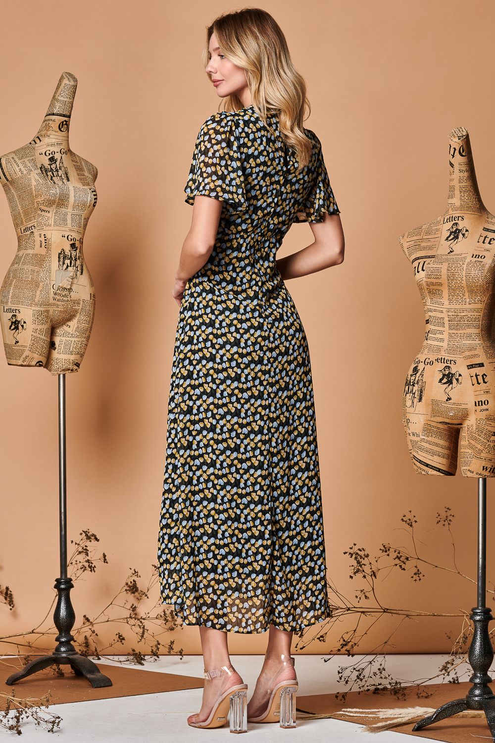 Jolie Moi Plunge Neckline Keyhole Chiffon Maxi Dress