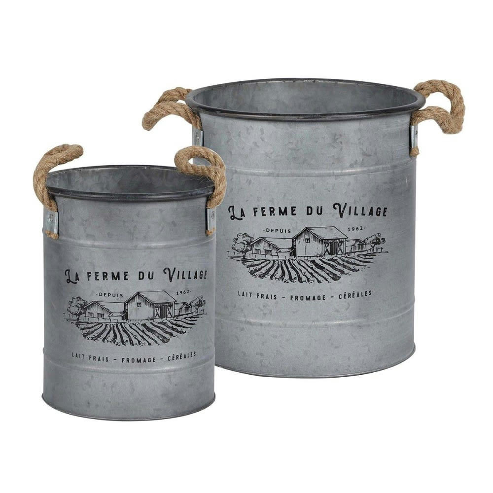 - Lot de 2 pots à fleurs métal décoré