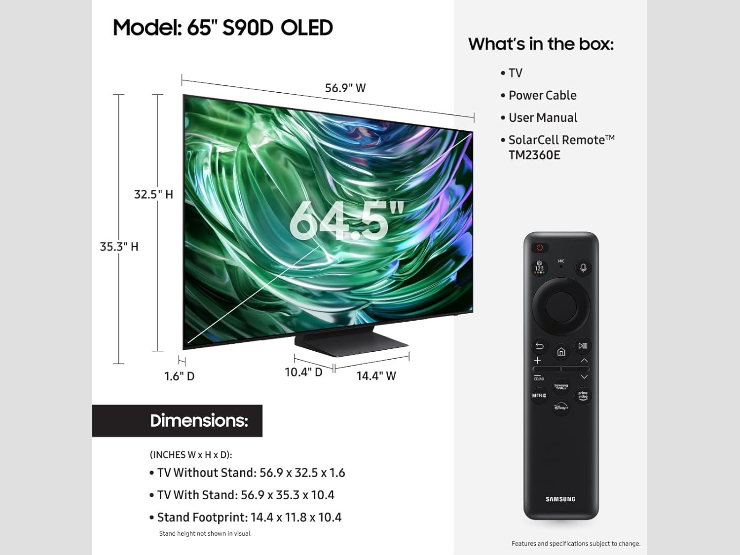 SAMSUNG 65-Inch Class OLED 4K S90D Series HDR+ Smart TV w/Dolby Atmos  Object Tracking Sound Lite  Motion Xcelerator  Real Depth Enhancer  4K AI Upscaling  Alexa Built-in (QN65S90D  2024 Model)