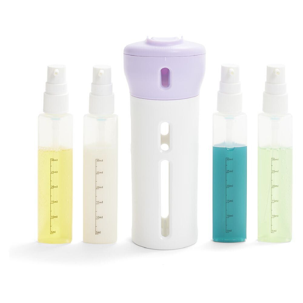 Flacon de voyage distributeur 4en1 bouchon pivotant
