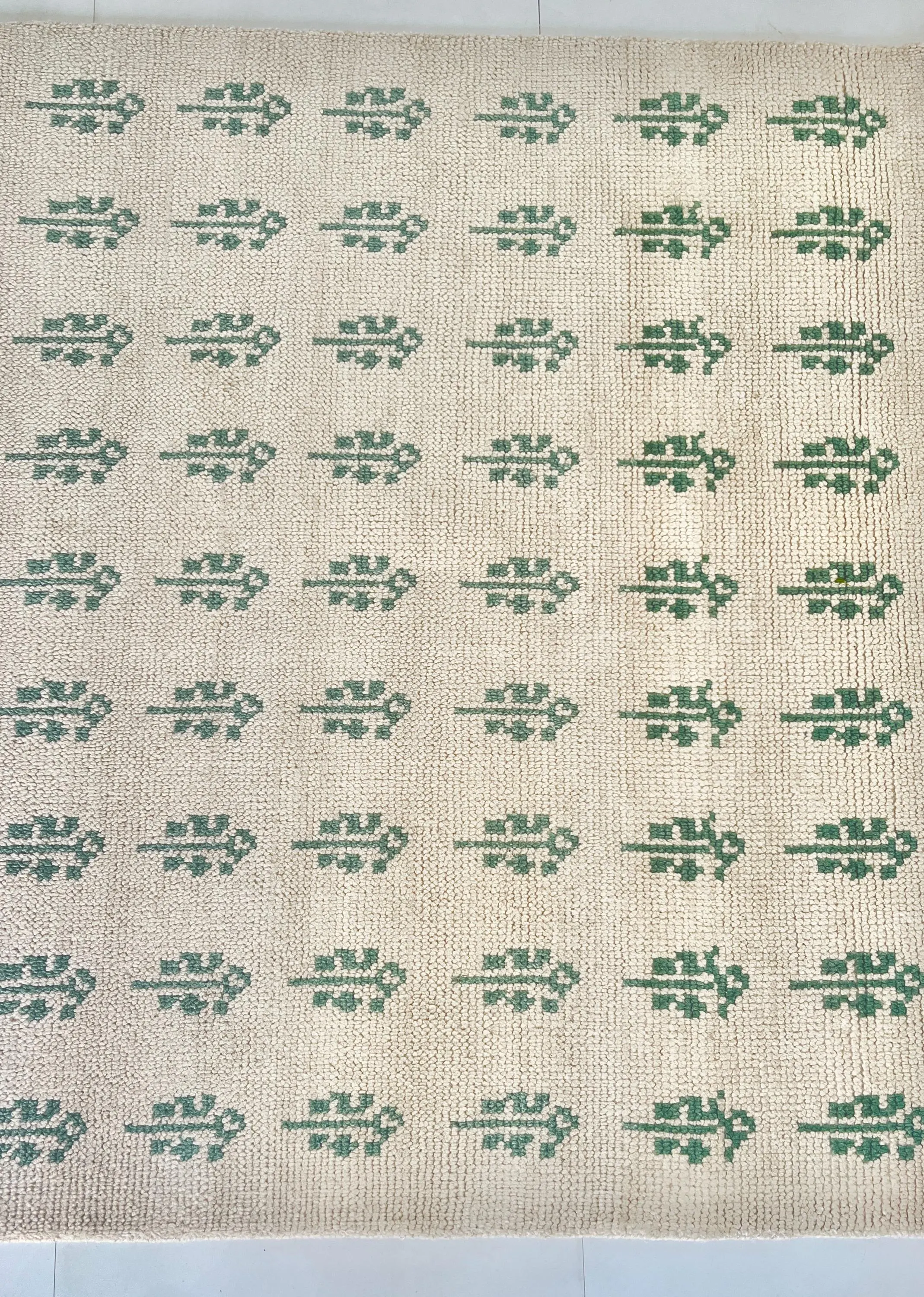 Hand Knotted Minimal Oatmeal Beige & Sage Green Wool Area Rug