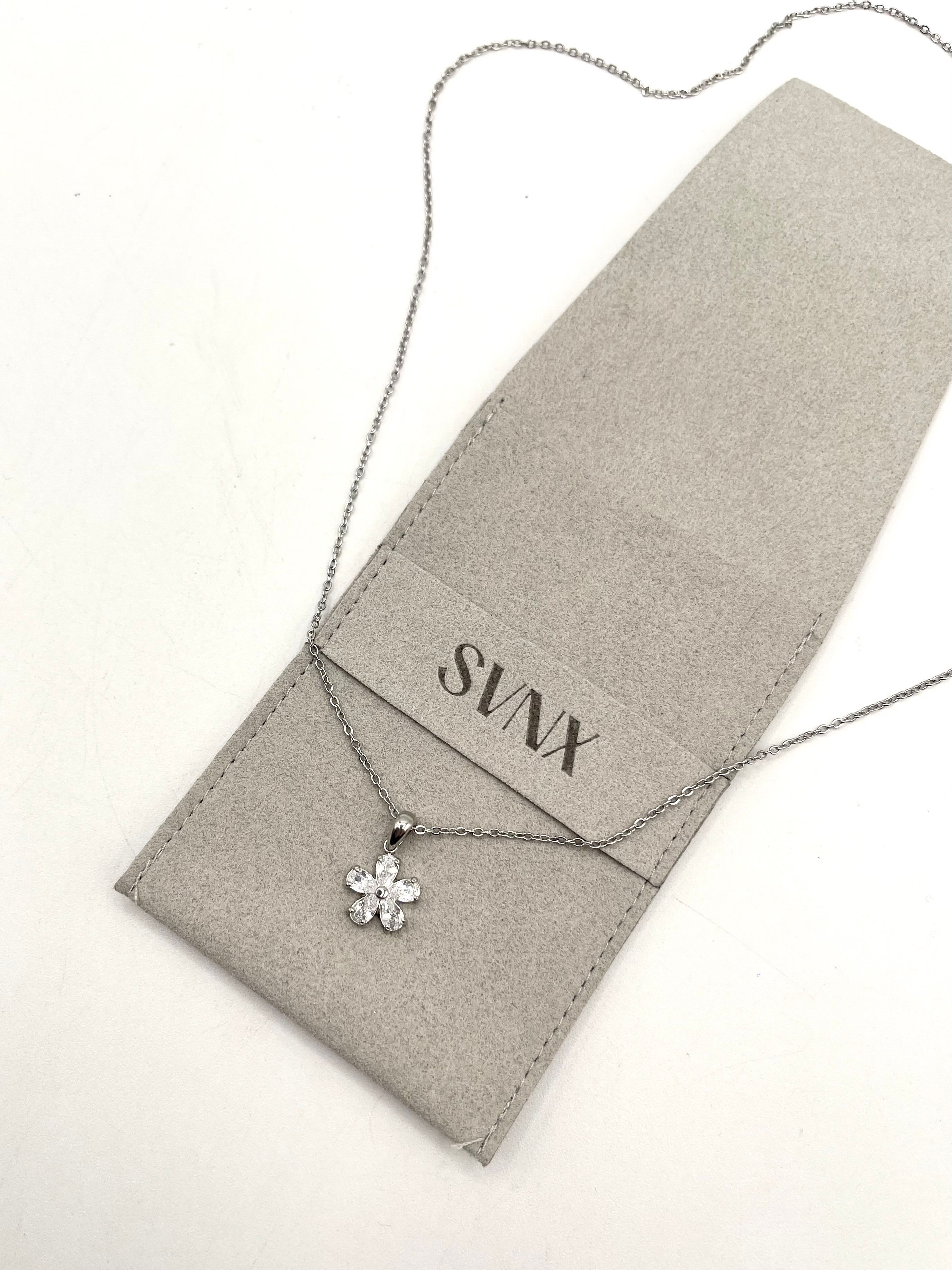 SVNX Crystal Floral Pendant Necklace in Silver