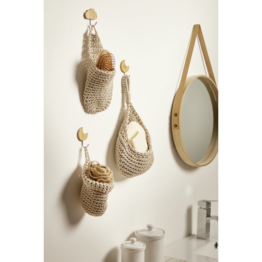 Panière salle de bain beige tressée à suspendre 11x12xH11cm