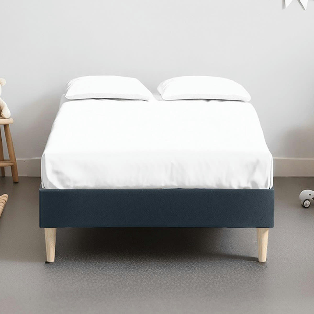 MEMO HR & DINA - Pack lit 90x190 en velours bleu nuit + Matelas mémoire de forme