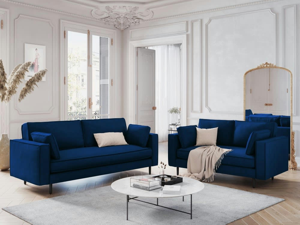 ALEXIS - Canapé 2 places en velours bleu roi