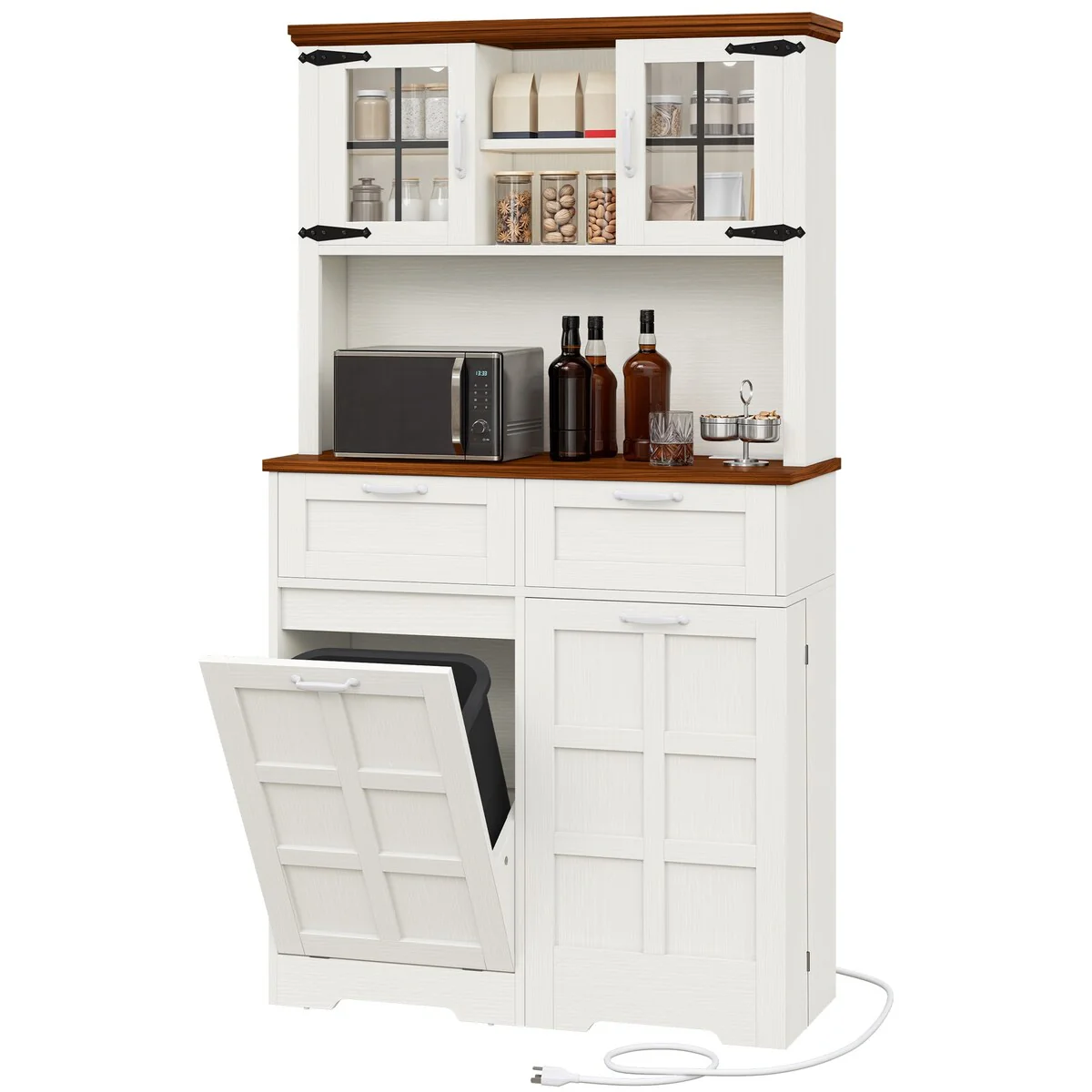 Moasis 69 H Farmhouse Kitchen Pantry Storage Cabinet with Trash Cabinet, Drawers and Door
