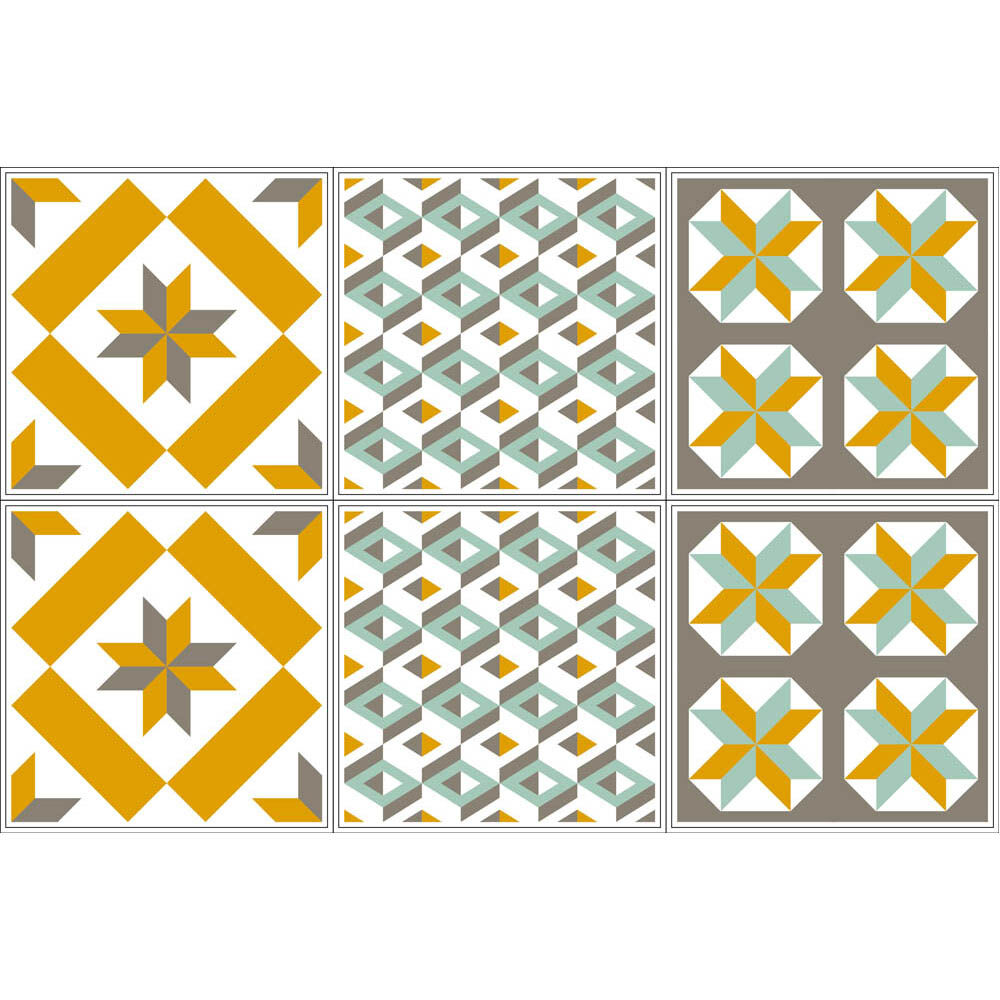 Sticker imitation carreau de ciment 15x15 cm moutarde x6