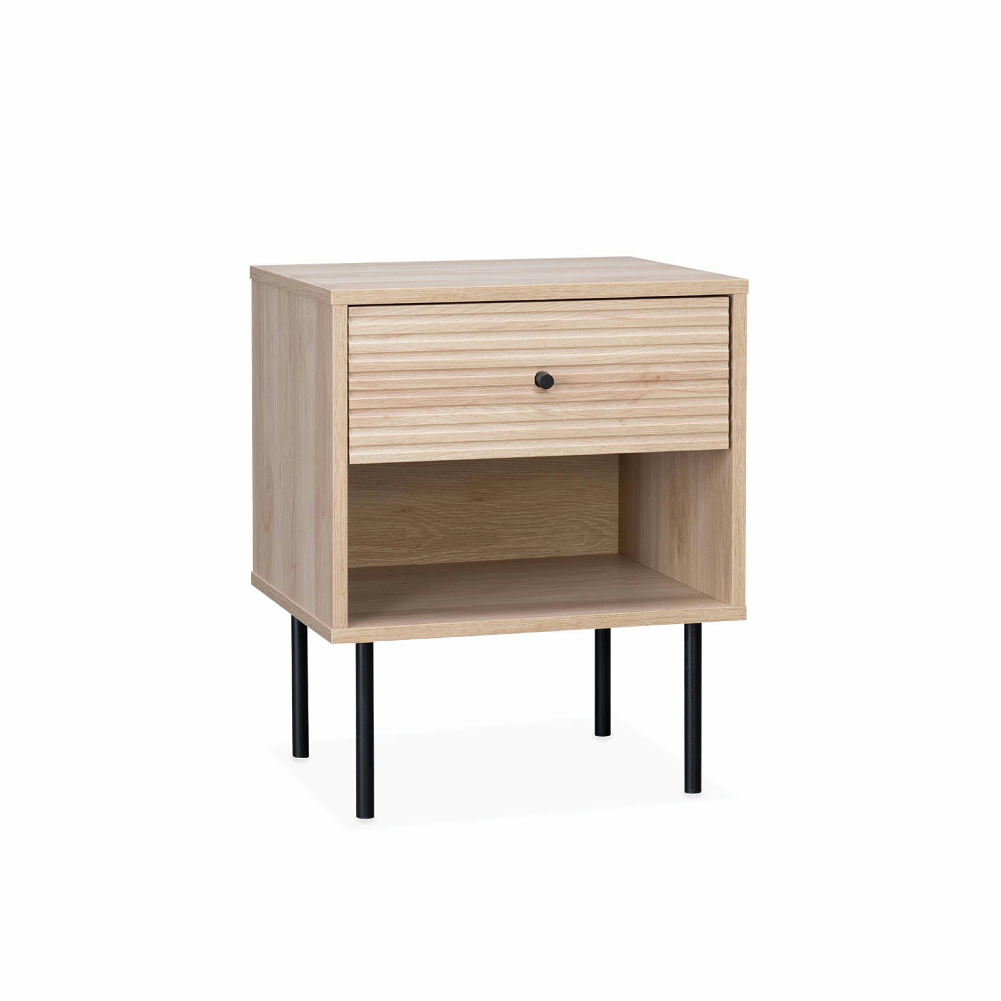 BRAGA - Table de chevet effet bois rainuré