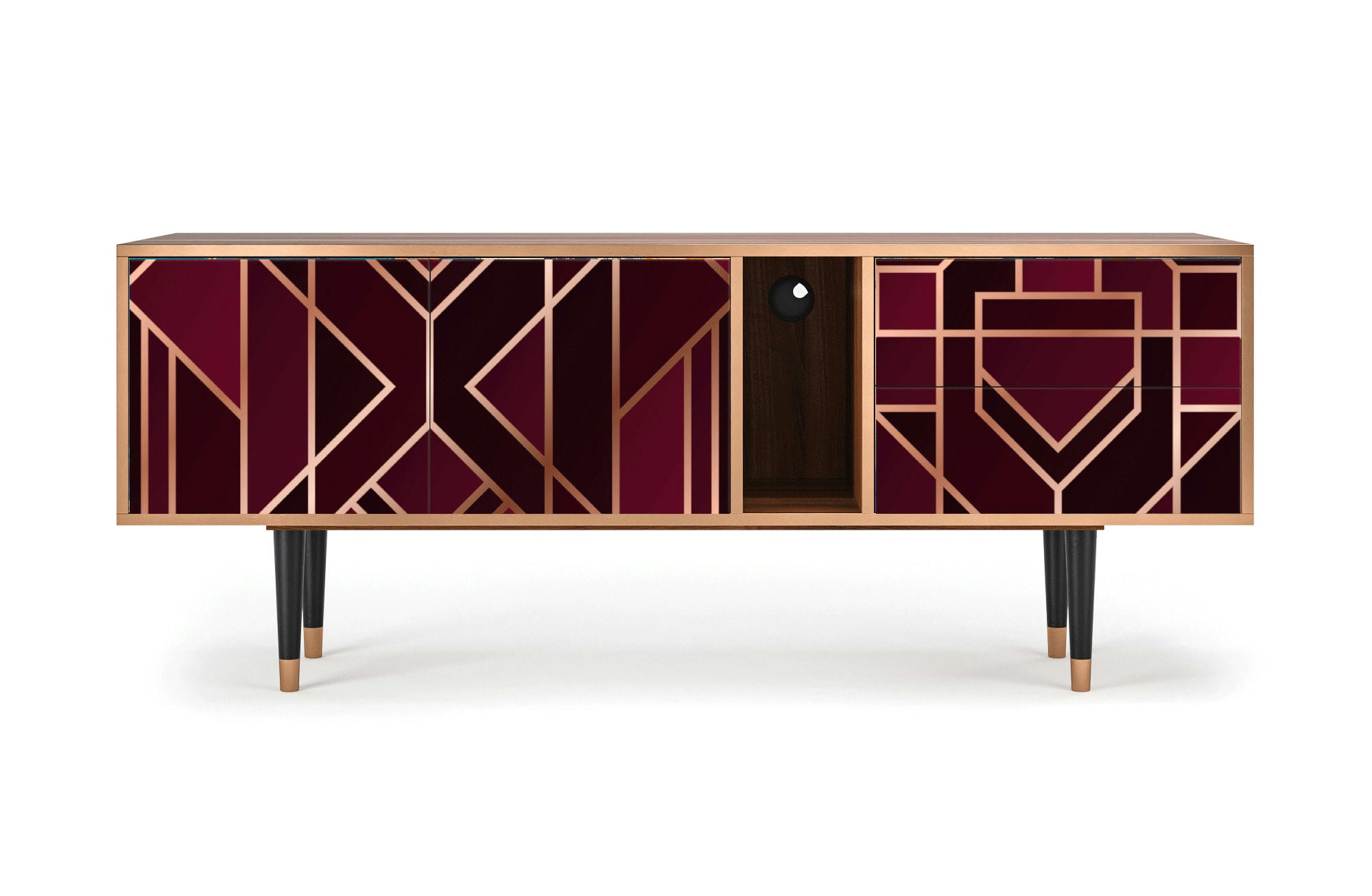 BURGUNDY JEWELERY - Meuble TV  bordeaux 2 tiroirs et 2 portes L 170 cm