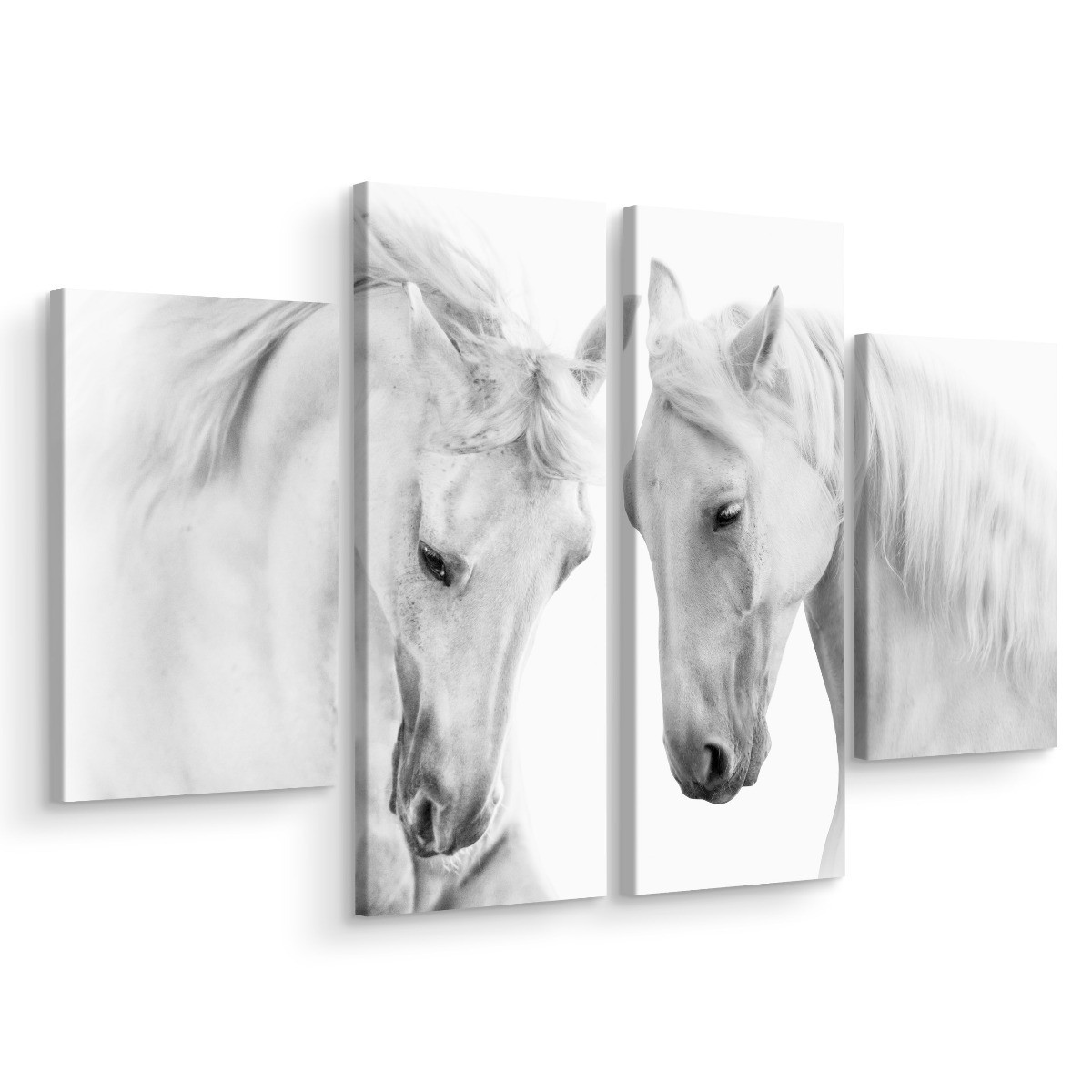 Obraz Tetraptyk Białe KONIE Zwierzęta 3D 80x60cm