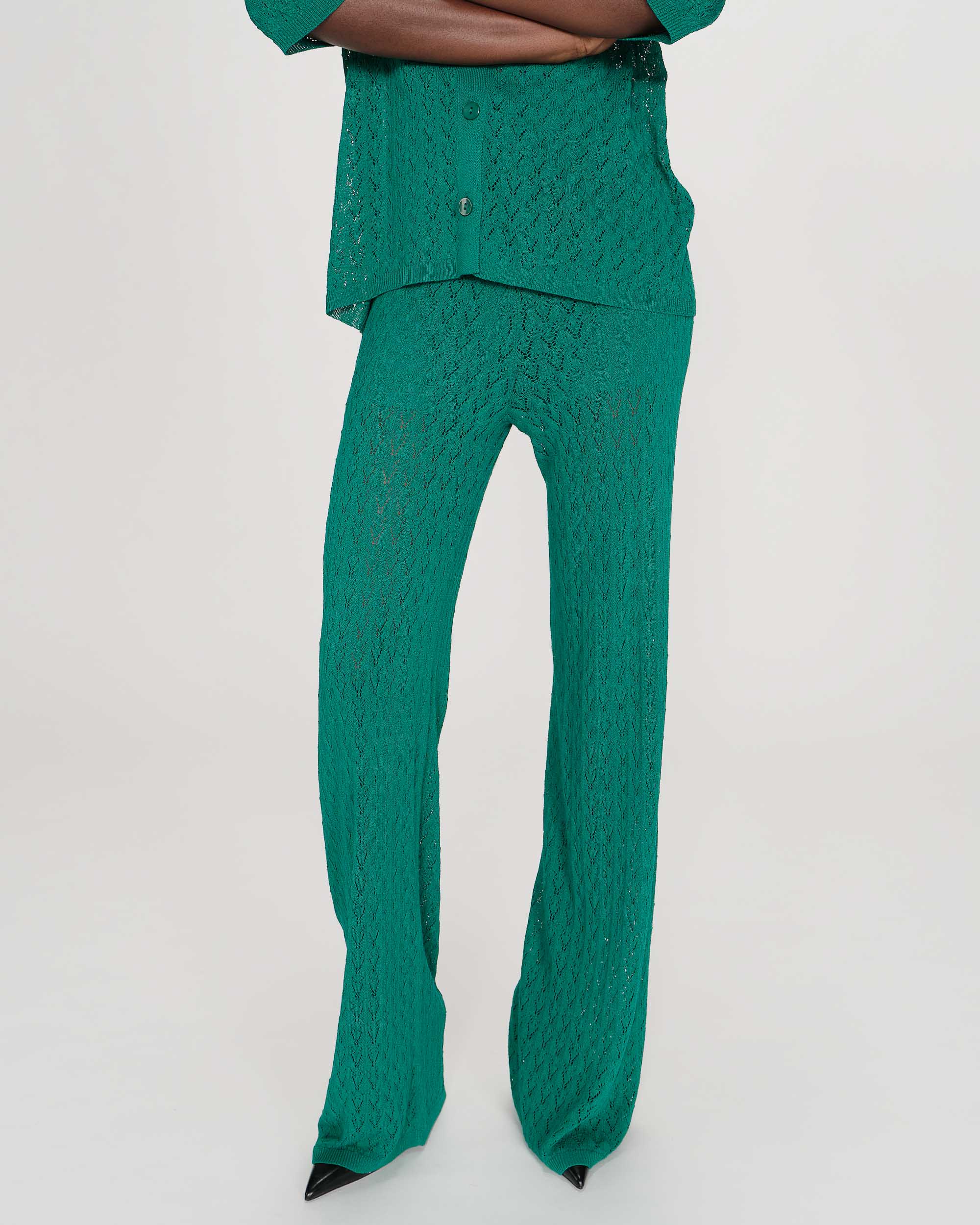 Pantalon en maille tricotée taille haute vert Valado