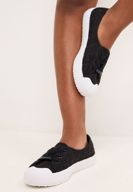 Womens Black Embroidered Slip On Trainers