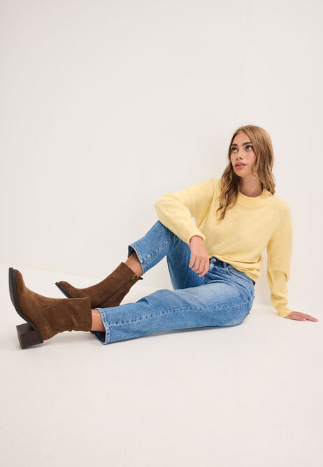 Womens Mid Brown Block Heel Ankle Boots