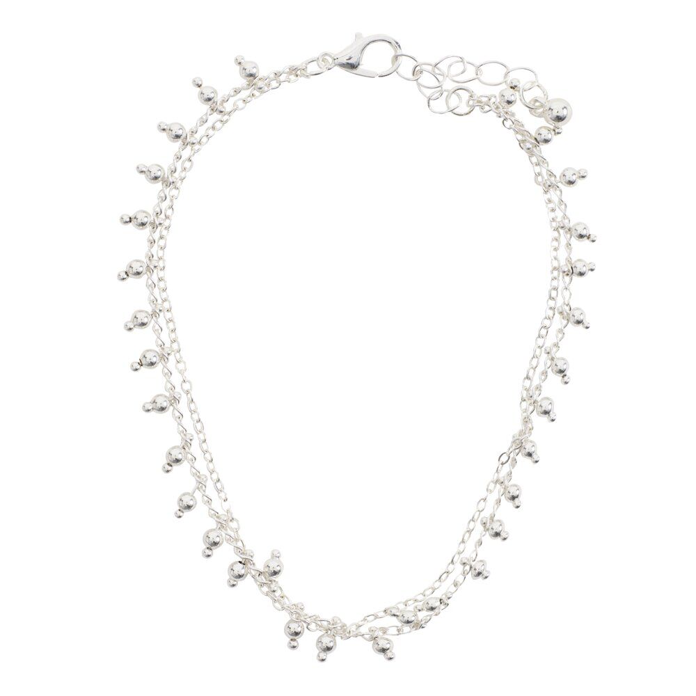 ChaÎne de cheville 2 rangs maille fine et perles argenté