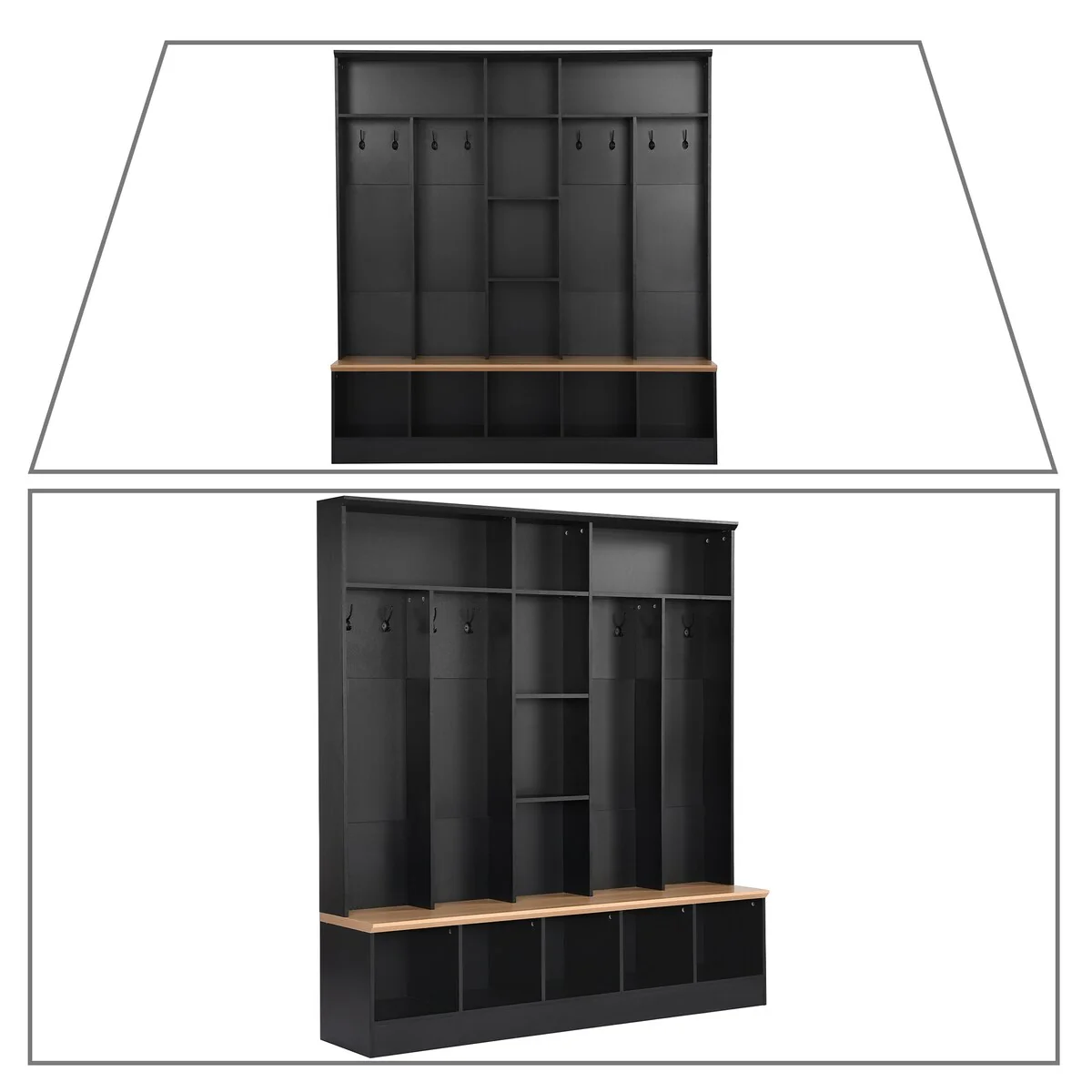 Minimalist Design Wooden Hall Tree with Open Storage Spaces