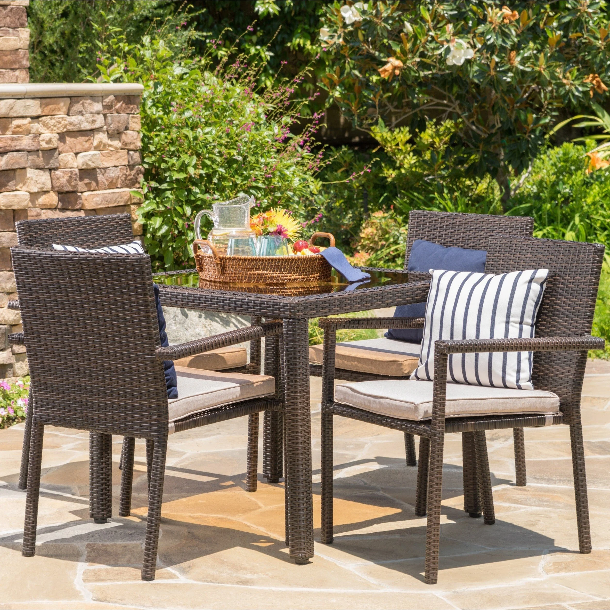 San Pico Outdoor 5-piece Wicker Square Dining Set with Cushions by Christopher Knight Home